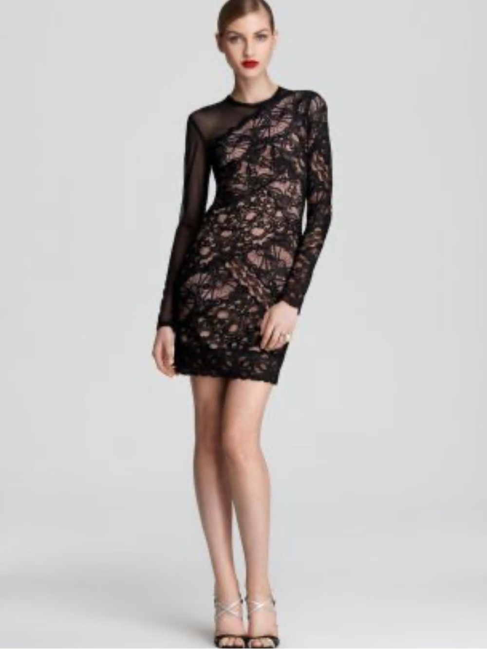 Black Lace Long-Sleeve Bodycon Dress